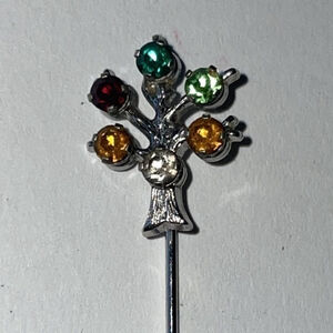 ANSON Sterling Silver Multi Color Rhinestone Stick Pin